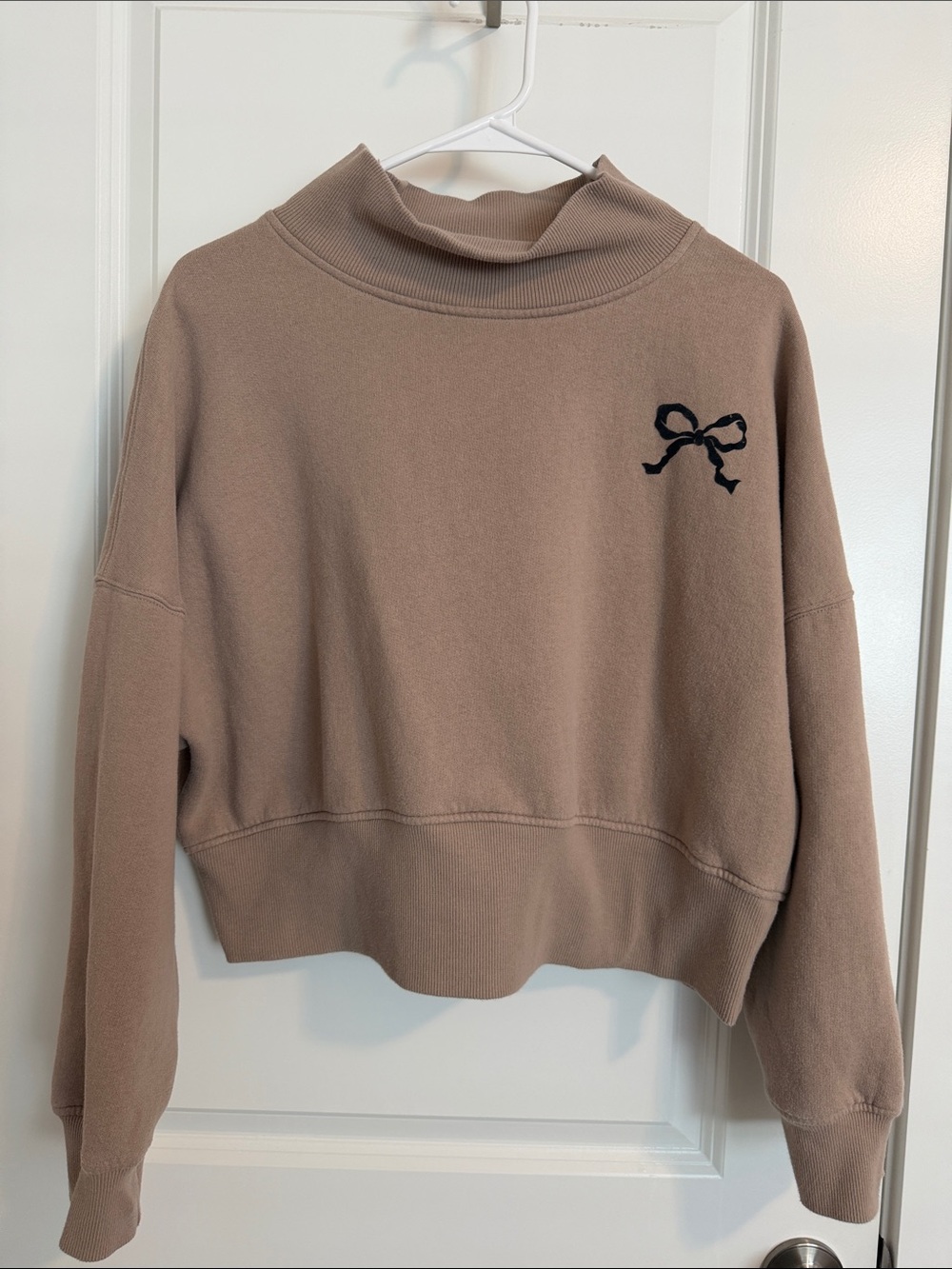 wild fable Taupe Mock Neck Sweater with Black Bow